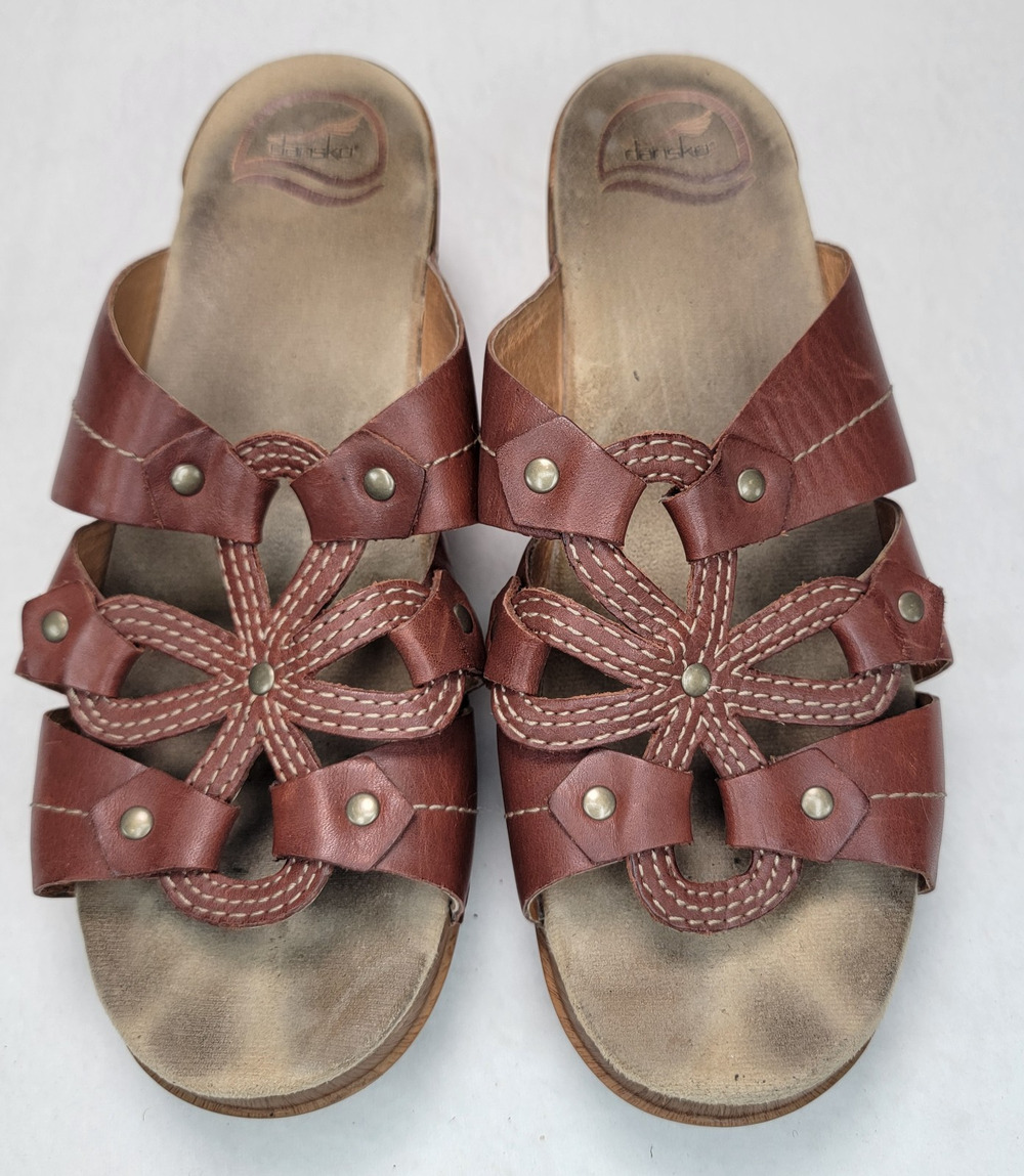 Dansko Womens Sandals 41 US 10-10.5 Brown Leather Wedge Open Toe Comfort